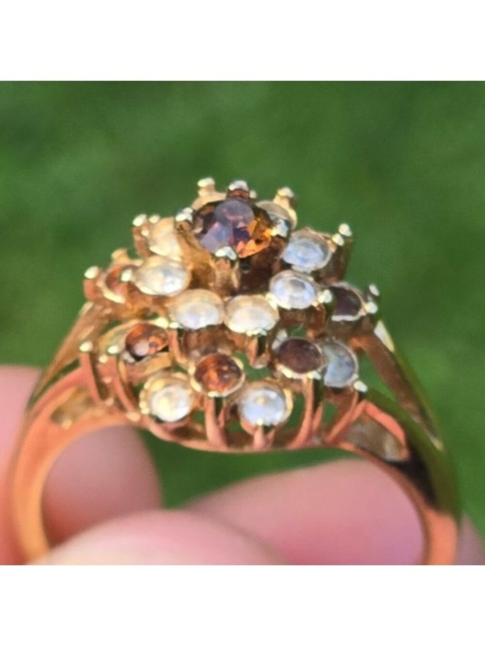 Vintage 14K HGE Cocktail Ring Gold Citrine & White Rhinestone Joseph Esposito - Picture 6 of 13